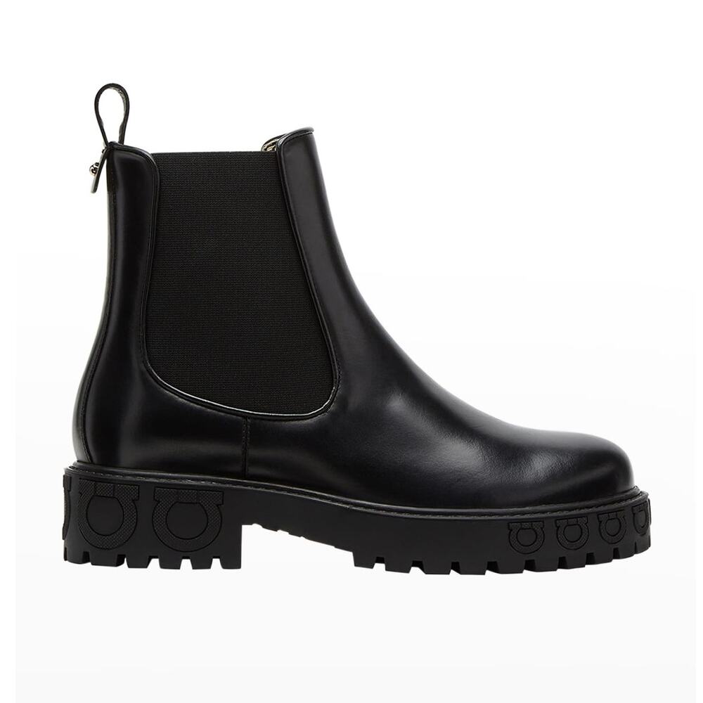 Ferragamo Sleek Nero Varsi Chelsea Lug Boots Size 6.5